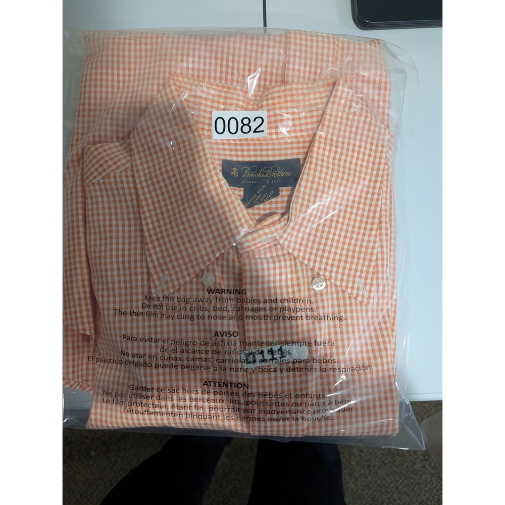 Brooks Brothers Button Down Shirt Mens Medium Orange Gingham Cotton SS - Picture 7 of 7